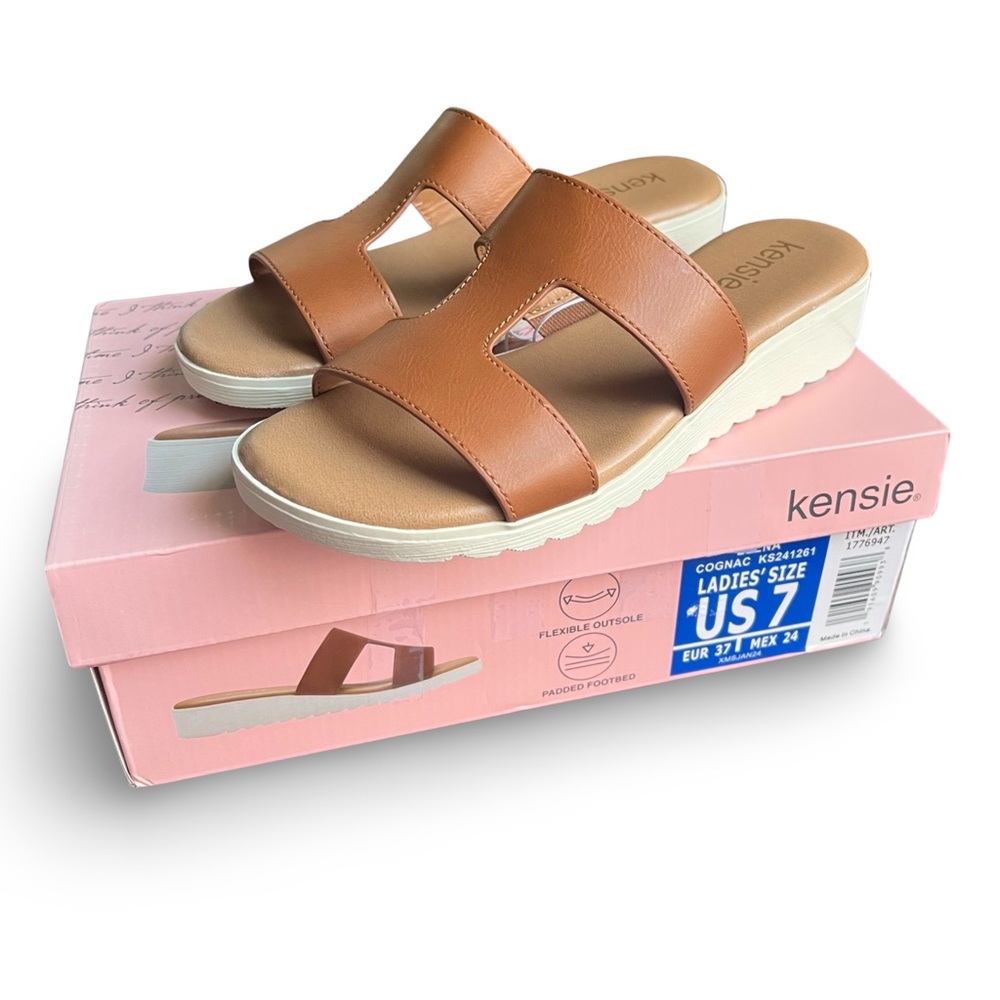 Kensie Strap Sandals Elena Cognac Women's Size 7 NWT NIB